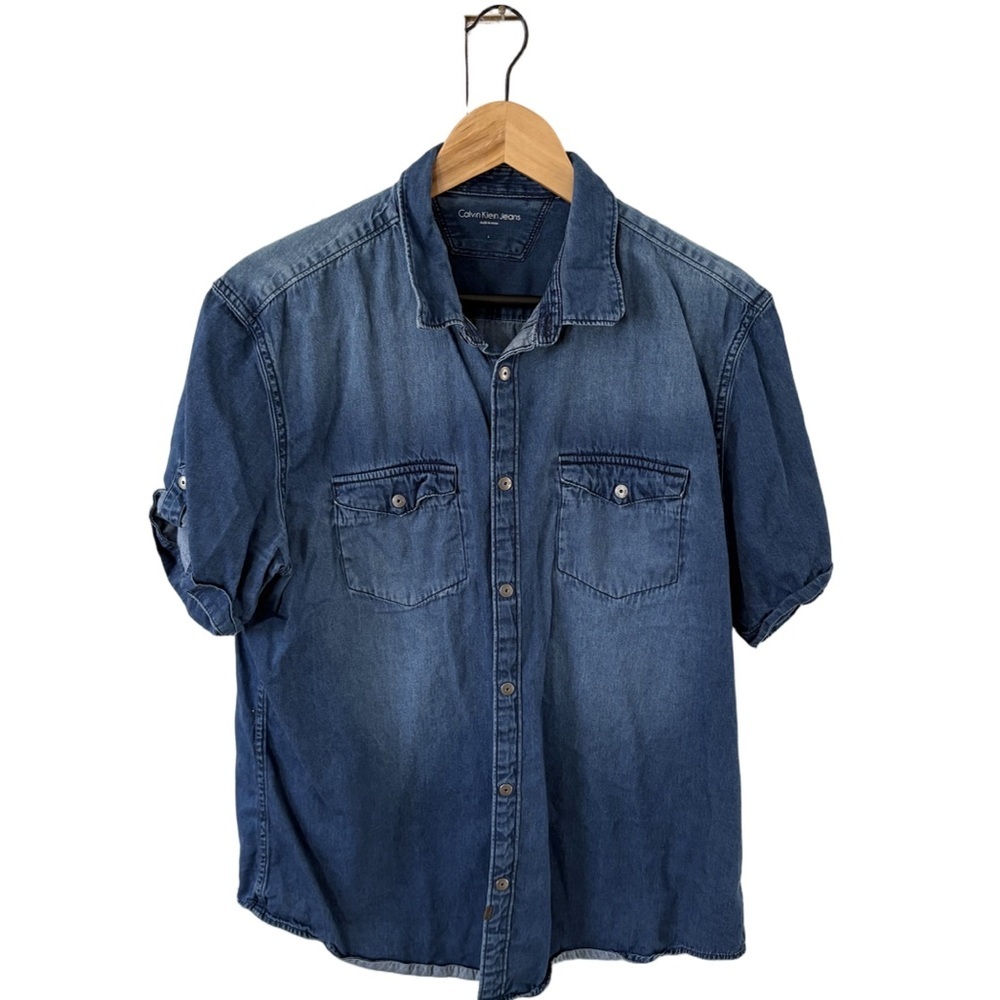 Calvin Klein Jeans Denim Short Sleeve Button Up Shirt Men’s Large